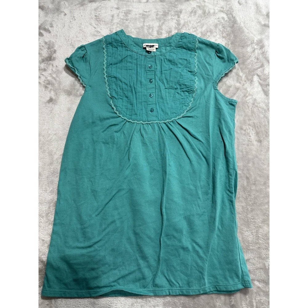 Cherokee Blouse Tunic Girls Size XL 14/16 Green Front Buttons Cap Sleeve EUC